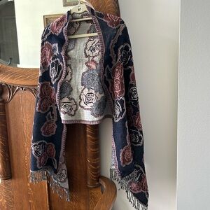 Wool shawl. Floral. Length 78” Width 25”